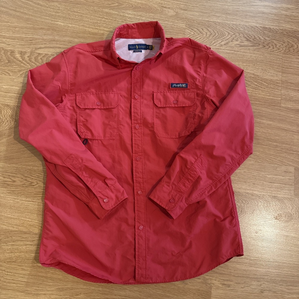 Ralph Lauren Fishing Shirt Men's Red Large Classic Fit Long Sleeve Vented Shirt‎